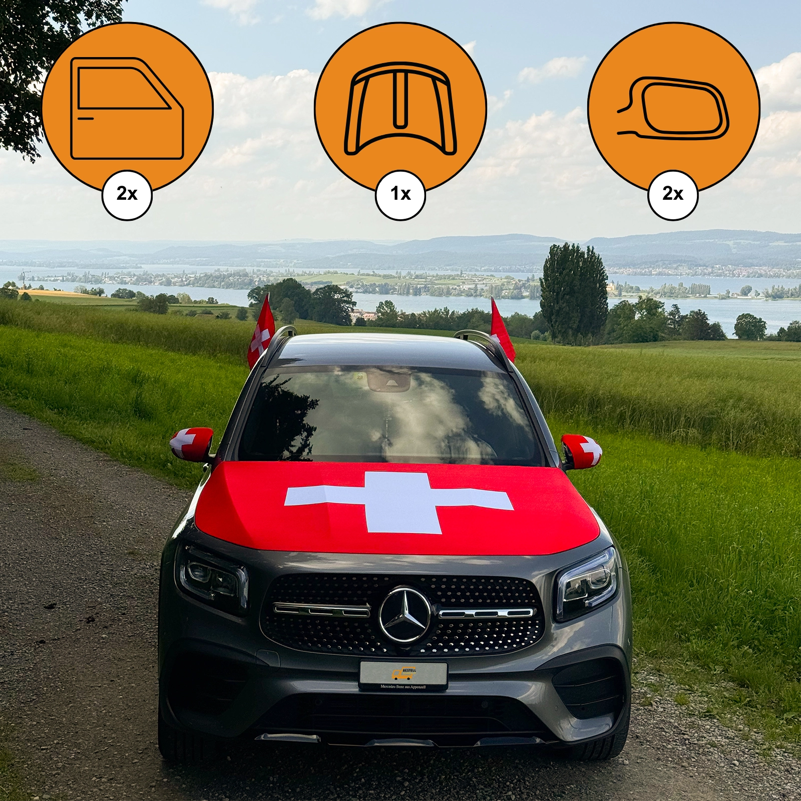 Fahnen-Set für Auto ( Aussenspiegel, Motorhaube und Fenster )